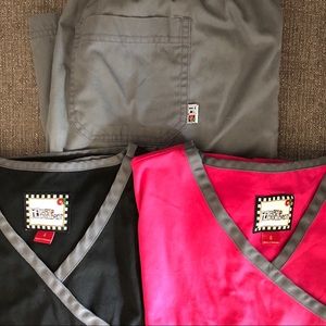 Mary Engelbreit 3 Scrub Lot - 2 S Tops, 1 M Pants